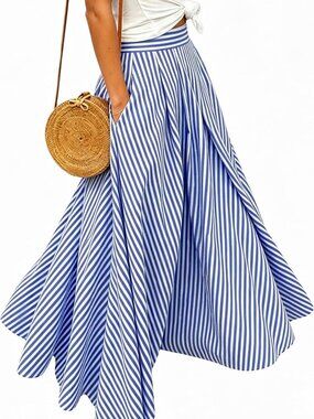 Gingham Plaid Maxi Skirt | High Waist A-Line Pleated Long Skirt for Women
